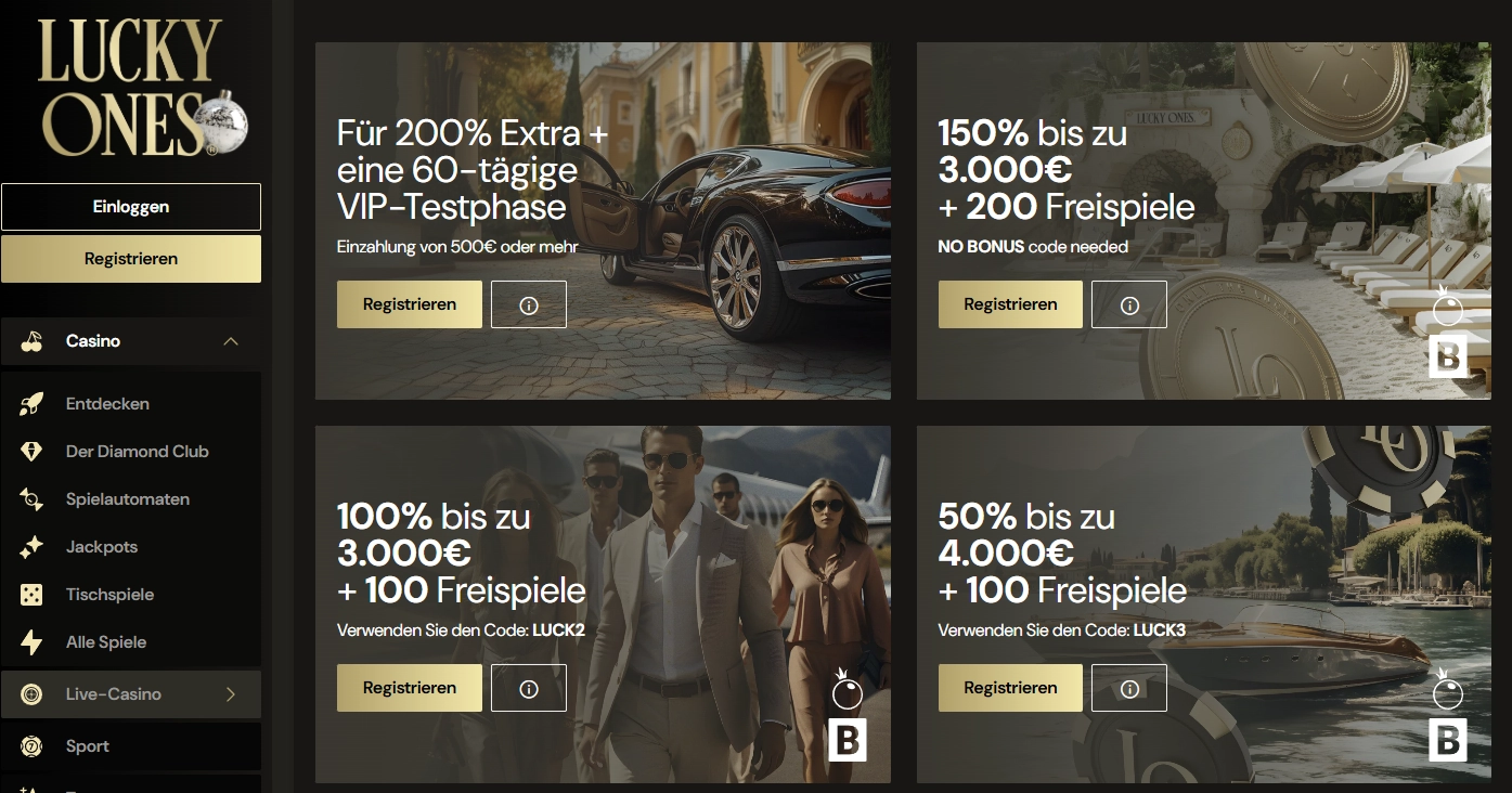 Darstellung der Bonusangebote