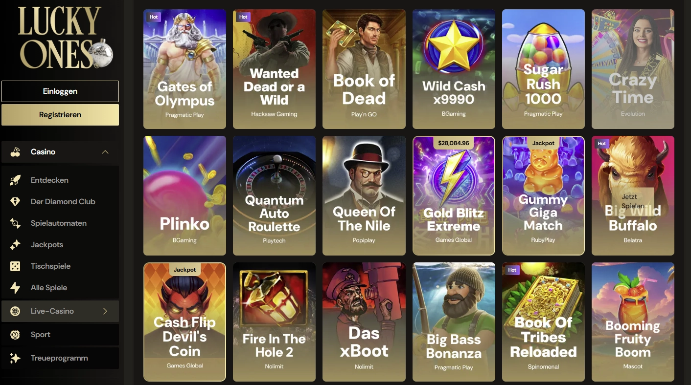 Spielauswahl Lucky Ones Casino