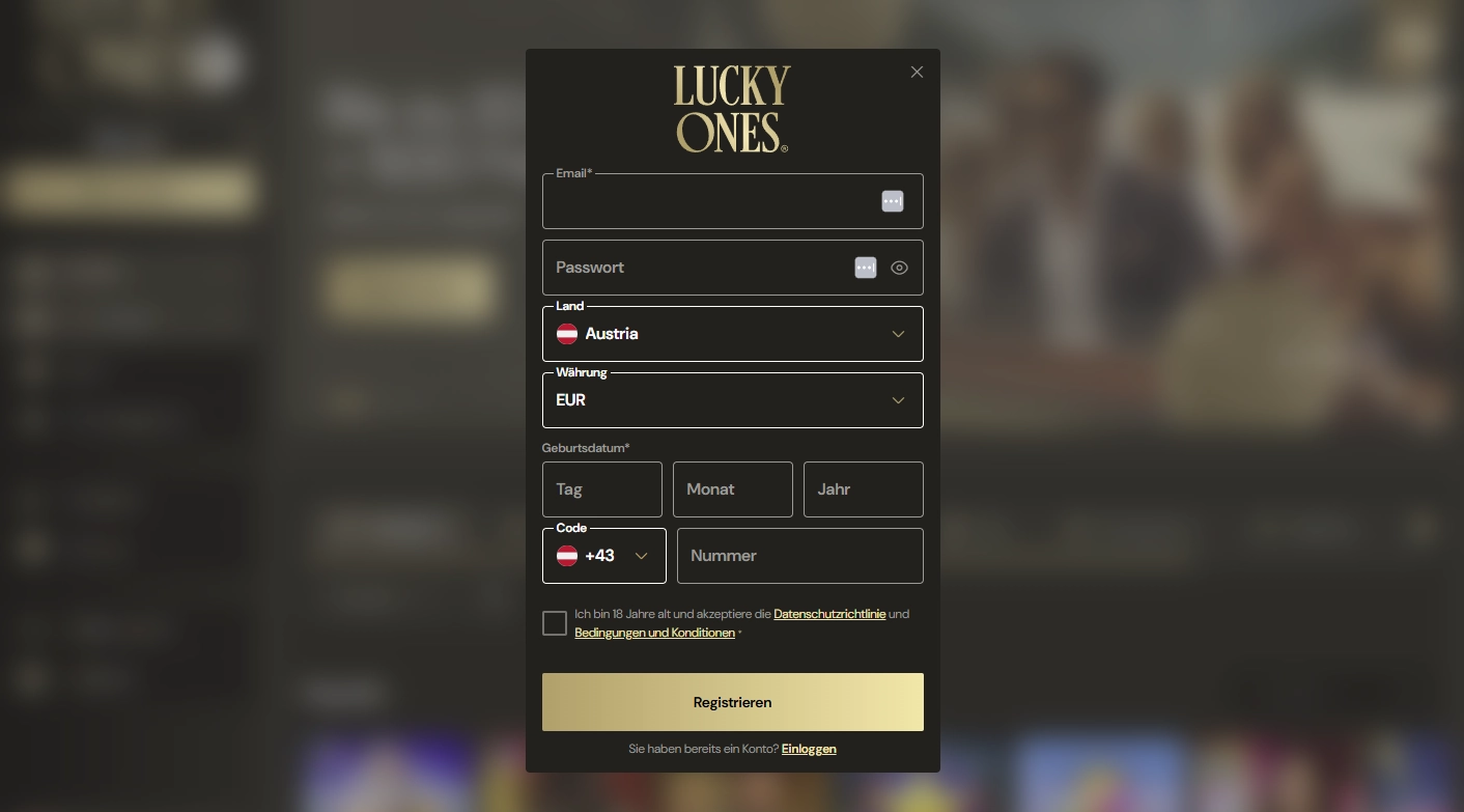 Registrierungsschritte bei Lucky Ones Casino